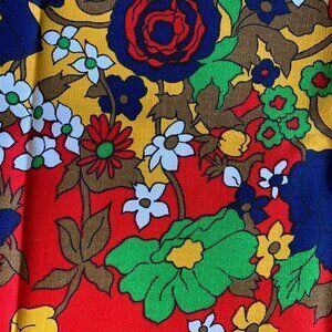 Vintage Floral Vibrant Flower Power Border Cranston Schwartz Liebman Red Blue